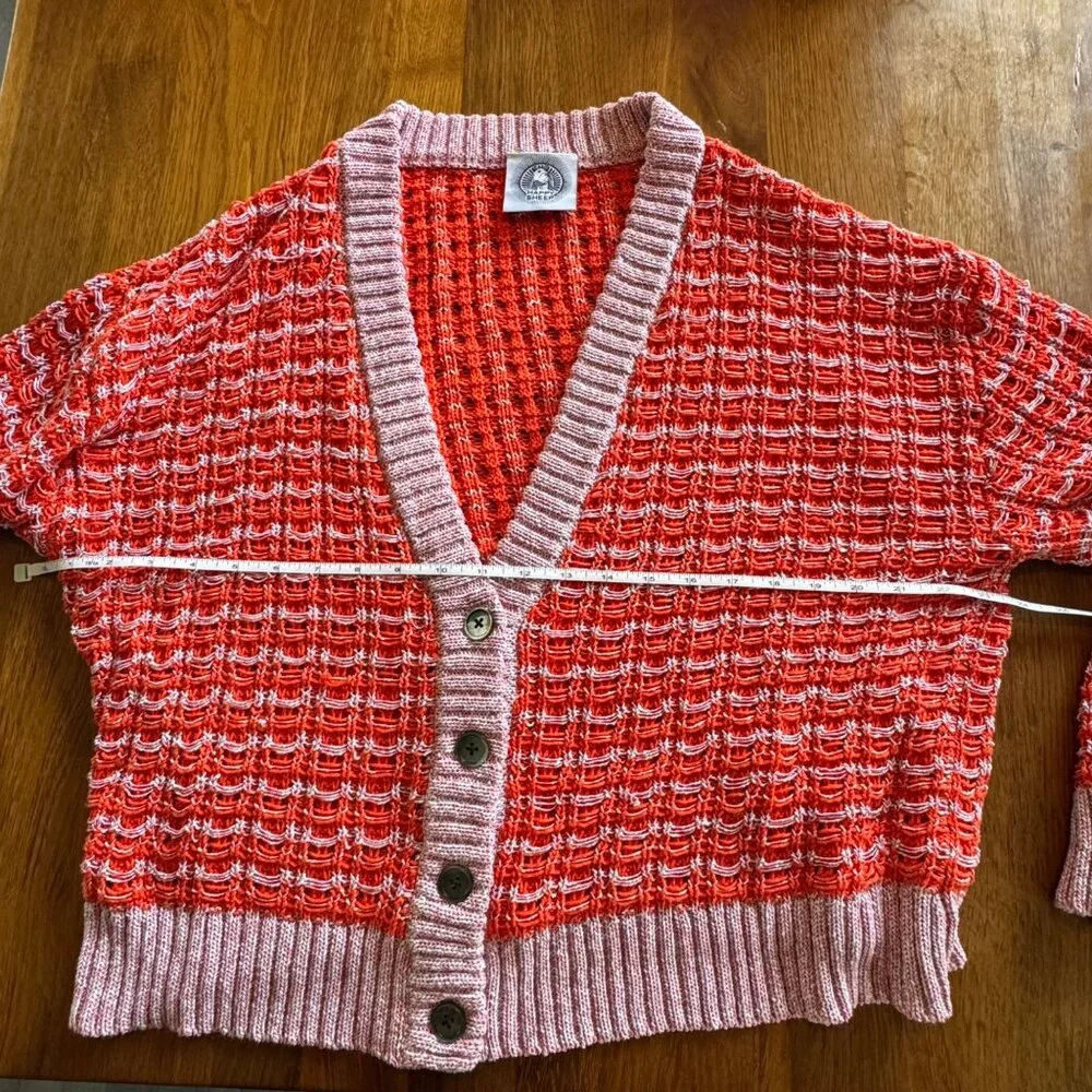 ANTHROPOLOGIE Happy Sheep Textured Cardigan Womens Large L Sweater Orange Red - Picture 10 of 14